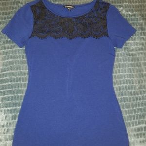 Express black lace detail royal blue top size XS
